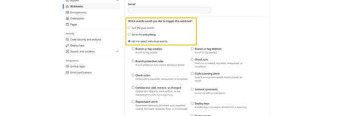 Events to Trigger the Webhook